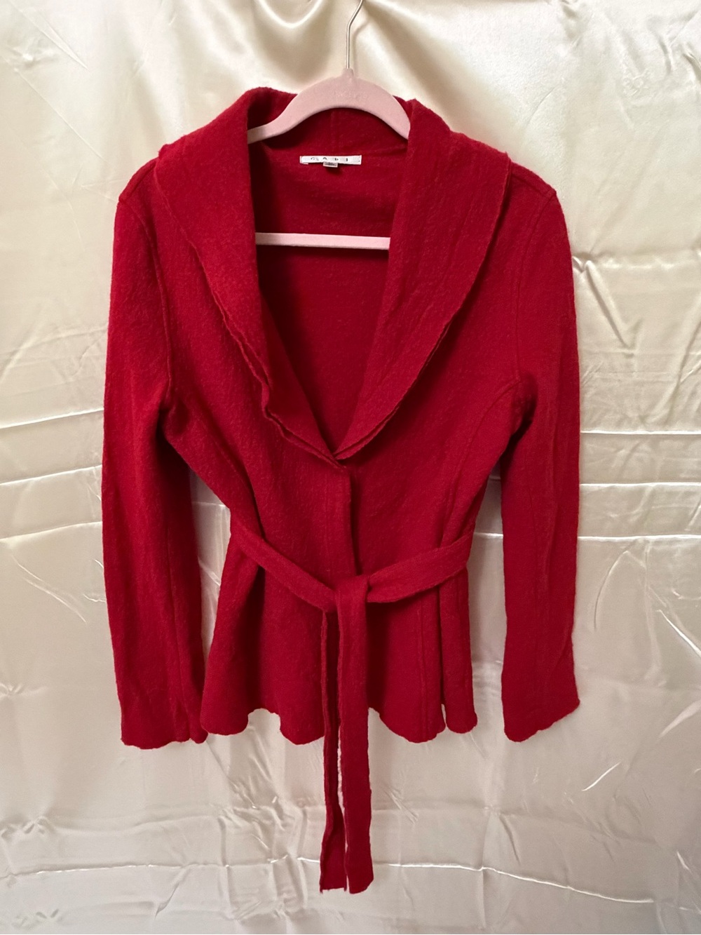 Cabi Red Shawl Collar Belted Women's Sweater